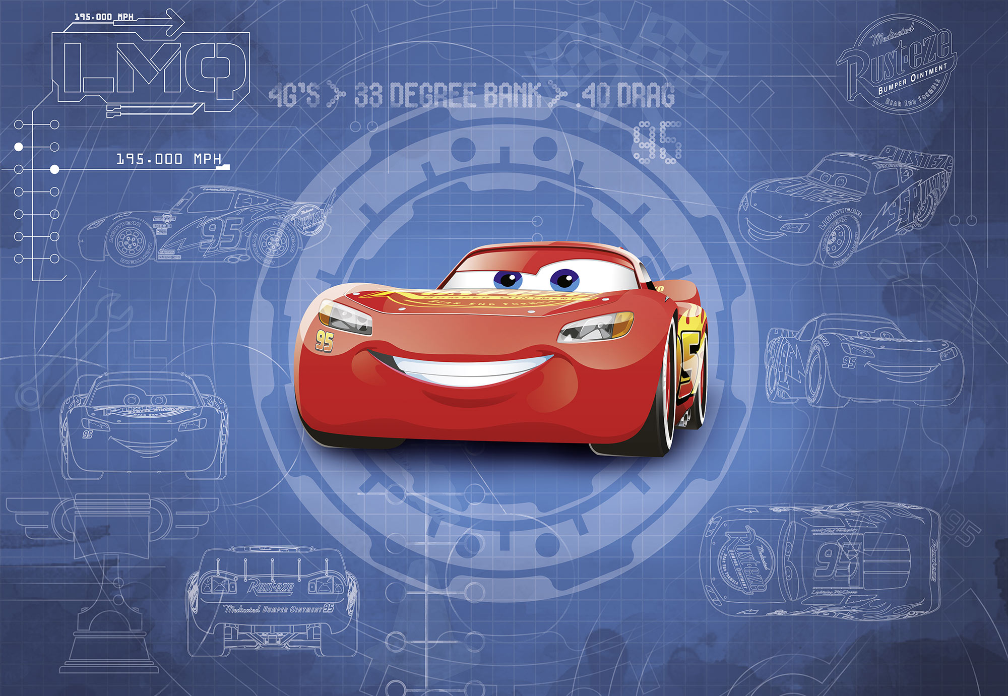 Disney Fototapete "Cars 3 Blueprint" 3,69m x 2,54m